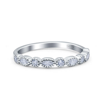 Half Eternity Band Marquise Round Simulated Cubic Zirconia 925 Sterling Silver (2.5mm)
